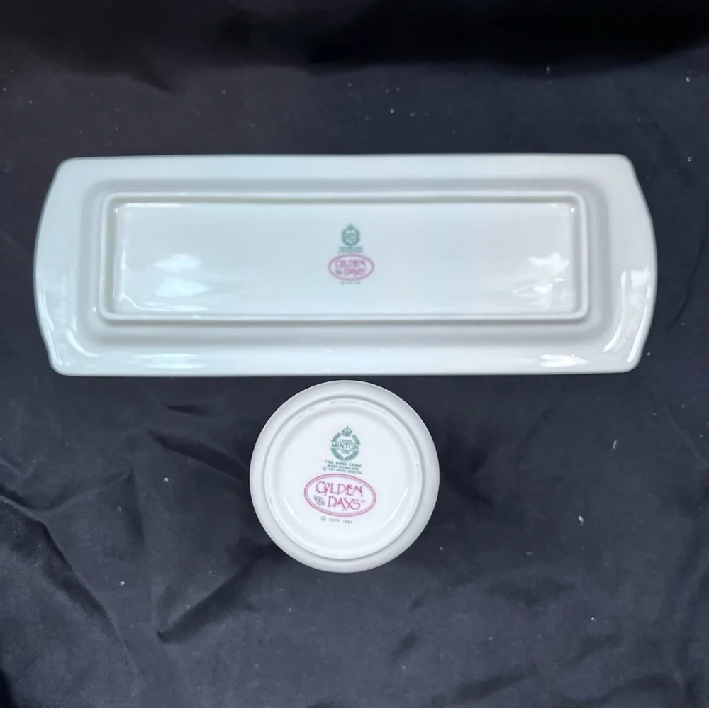 1987 Minton England Royal Doulton - GOLDEN‎ DAYS - Rectangle Tray & Vase Vintage